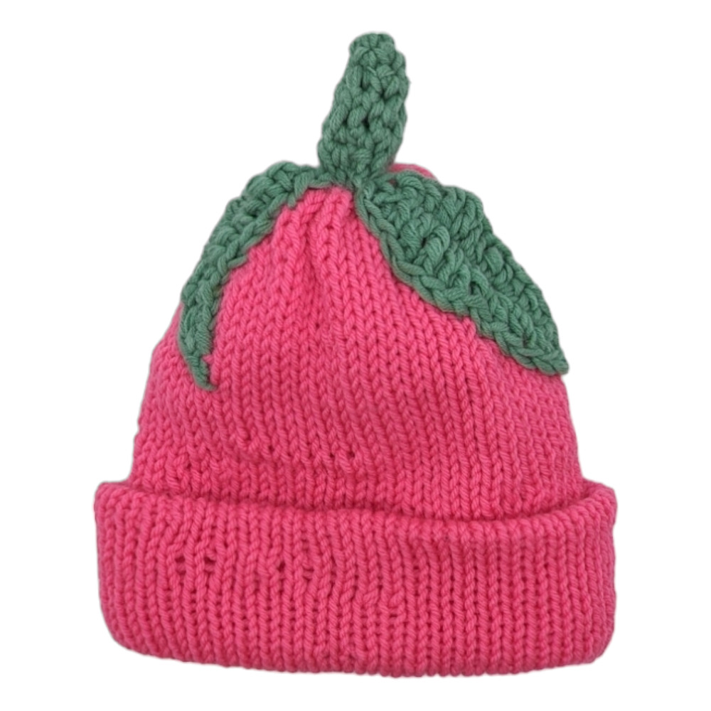 Handmade Pink Green Strawberry Knitted Hat Beanie